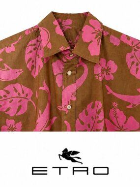 🌴 🌴 Tropical Etro shirt in dark khaki and pink - stunning! 🌴 🌴